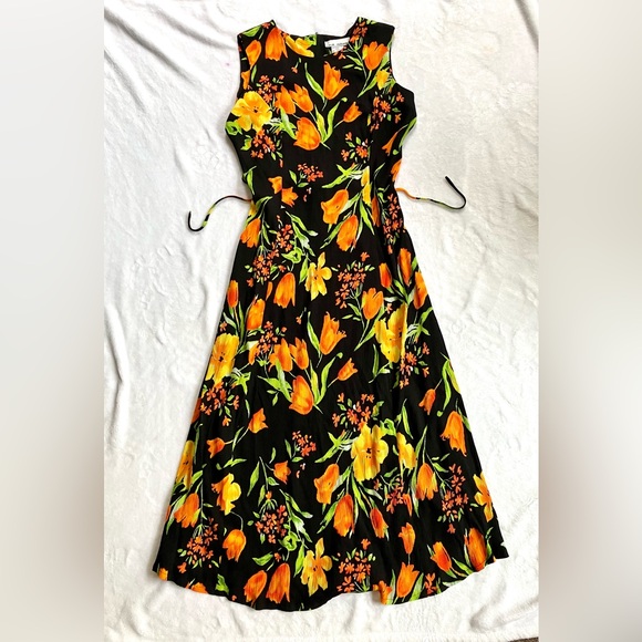 Dresses & Skirts - Bright Orange Tulips 🌷 Vintage Floral Sun Dress by Sarah Richards